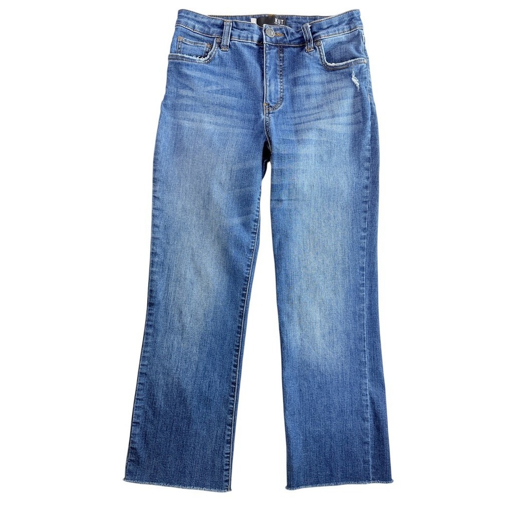 Kut from the Kloth Kelsey Jeans Womens 4 Blue Raw Hem Distressed Cropped Flare